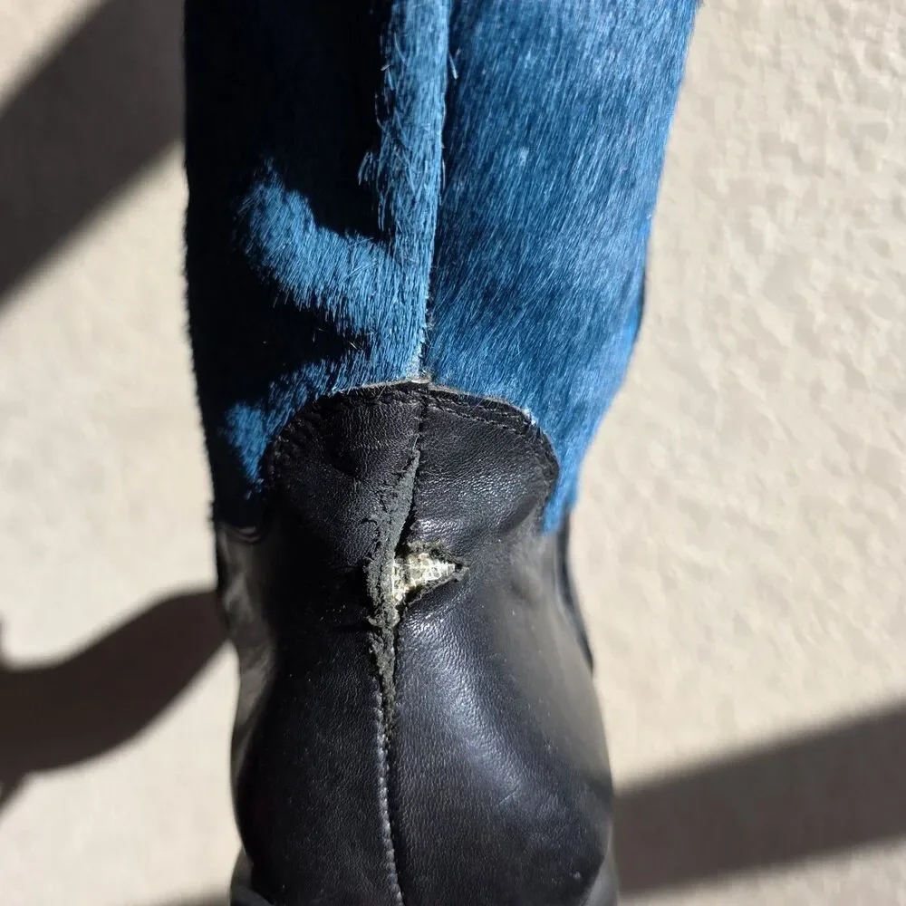 ALEC Mens western boots Size 11B vibrant blue cowhide shaft black leather Vamp